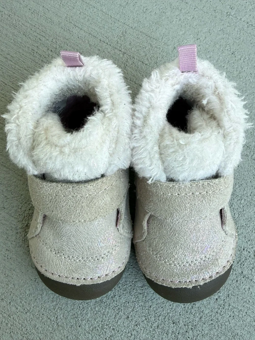 Stride Rite Soft Motion Sophie Boots Champagne Color Faux Fur Top 3M Baby Girl